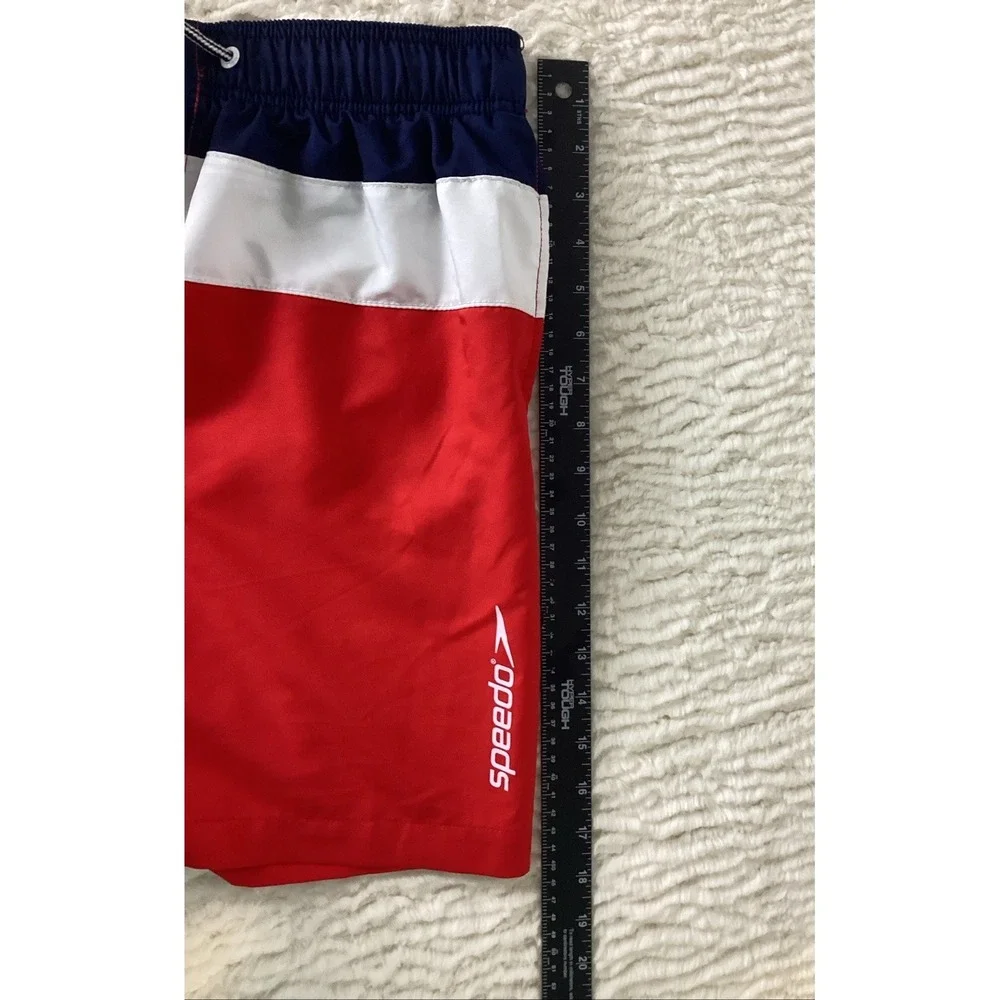 Speedo Swim Shorts Colorblock Red White Navy Men's S Elastic Waist Mesh Lining